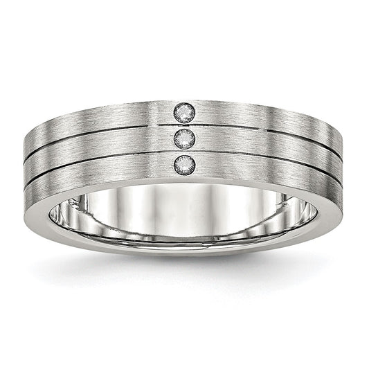 Stainless Steel Brushed Cz 6mm Grooved Band