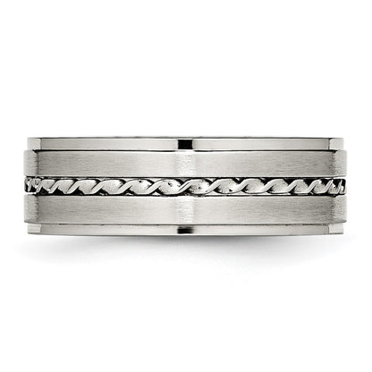 Stainless Steel Brushed And Polished Twisted 7mm Band