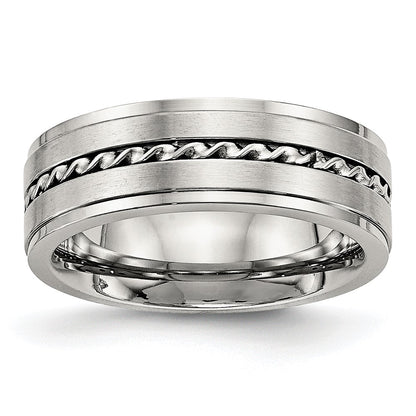 Stainless Steel Brushed And Polished Twisted 7mm Band