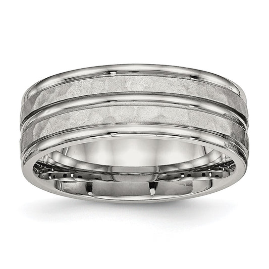 Stainless Steel Polished And Hammered 8mm Grooved Band