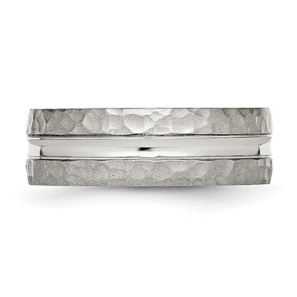 Stainless Steel Polished And Hammered 7.5mm Grooved Band