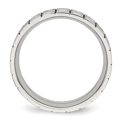 Stainless Steel Brushed Cz 7mm Grooved Band