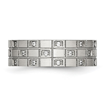 Stainless Steel Brushed Cz 7mm Grooved Band