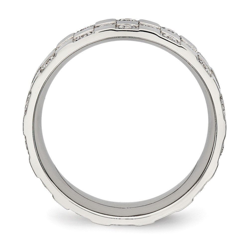 Stainless Steel Polished Cz Checkered 8mm Flat Band