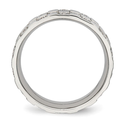 Stainless Steel Polished Cz Checkered 8mm Flat Band