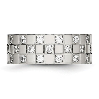Stainless Steel Polished Cz Checkered 8mm Flat Band