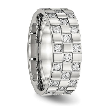 Stainless Steel Polished Cz Checkered 8mm Flat Band