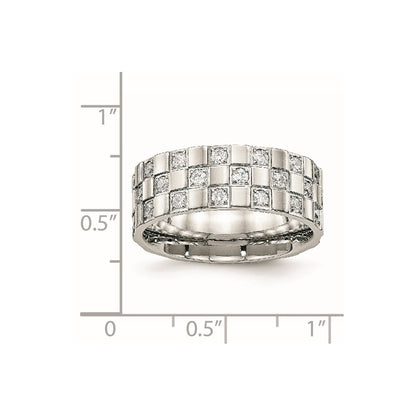 Stainless Steel Polished Cz Checkered 8mm Flat Band