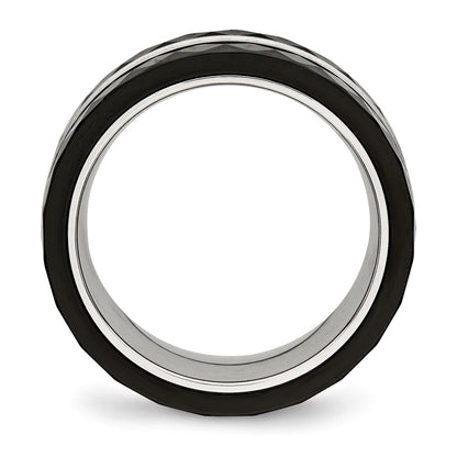 Stainless Steel Polished Faceted Black Ceramic Cz Ring