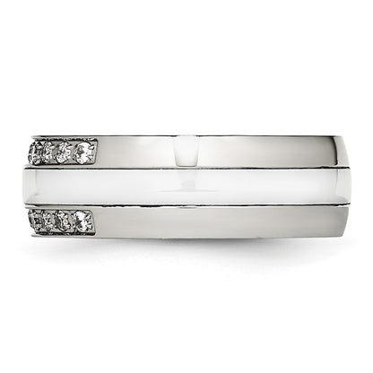Stainless Steel Polished White Ceramic Cz Ring