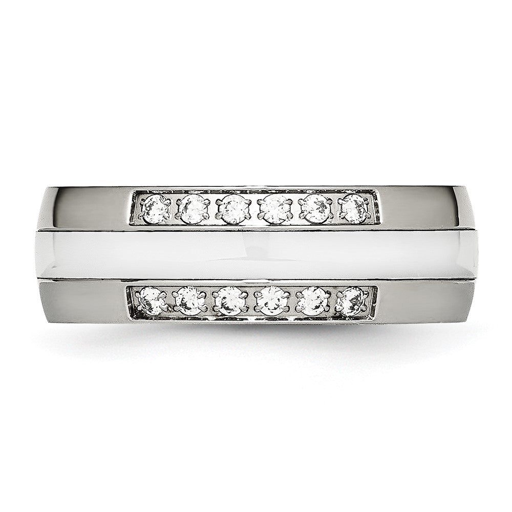 Stainless Steel Polished White Ceramic Cz Ring