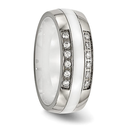 Stainless Steel Polished White Ceramic Cz Ring