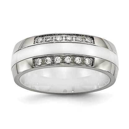 Stainless Steel Polished White Ceramic Cz Ring