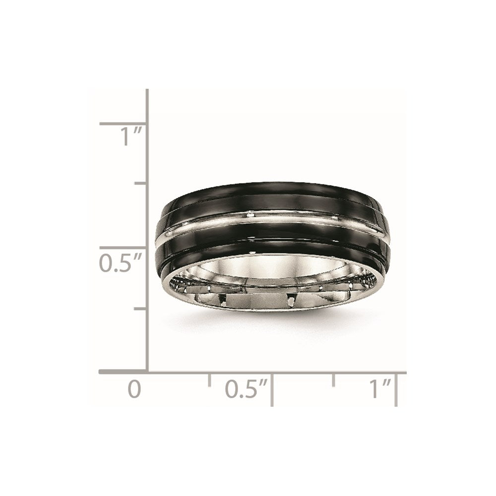 Stainless Steel Polished Black Ip Plated 8mm Ridged Edged Band