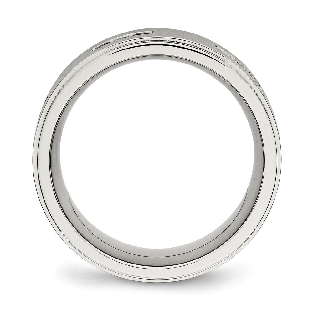 Stainless Steel Polished Brushed Center Black Cz 9mm Ridged Edge Band