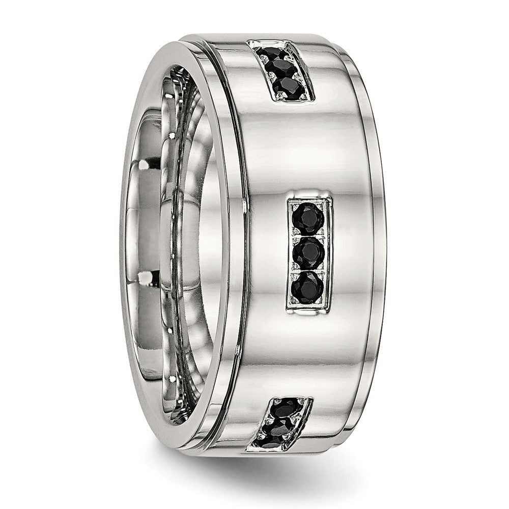 Stainless Steel Polished Black Cz 9mm Ridged Edge Band