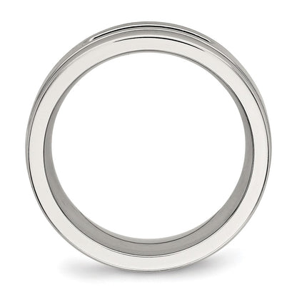 Stainless Steel Polished Black Cz 8mm Grooved Band