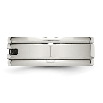 Stainless Steel Polished Black Cz 8mm Grooved Band