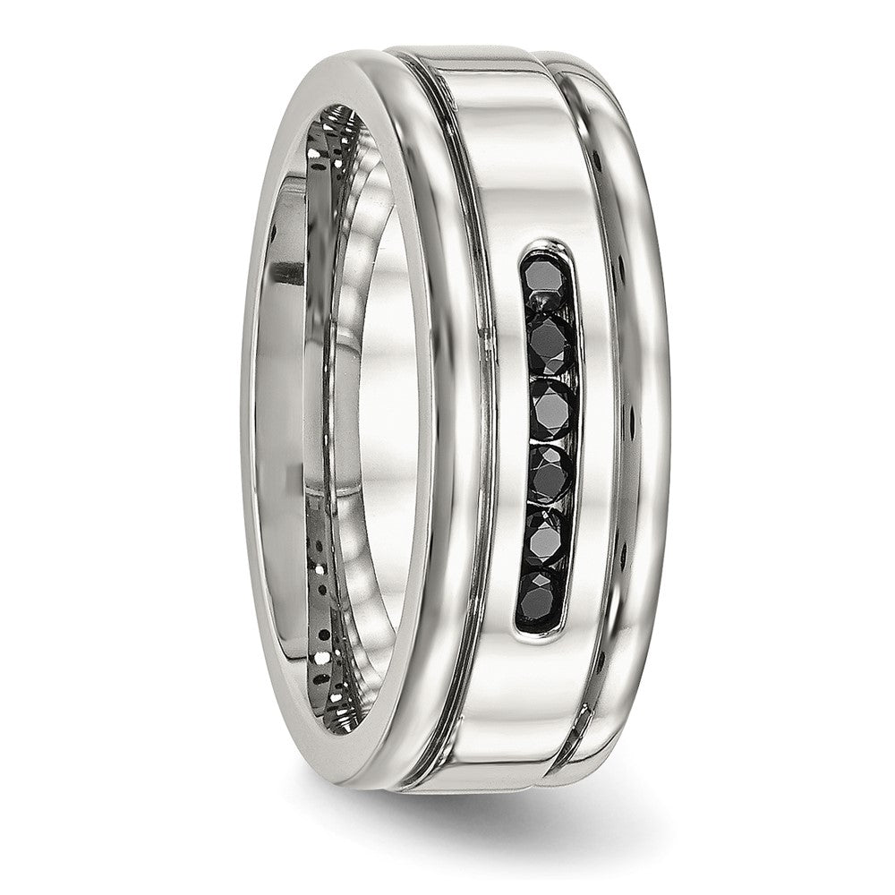 Stainless Steel Polished Black Cz 8mm Grooved Band