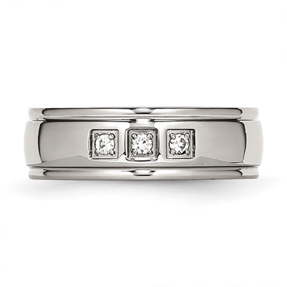 Stainless Steel Polished With Cz Ring