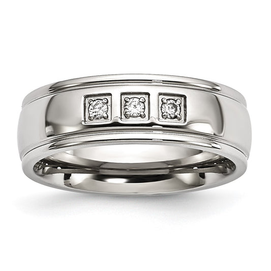Stainless Steel Polished With Cz Ring