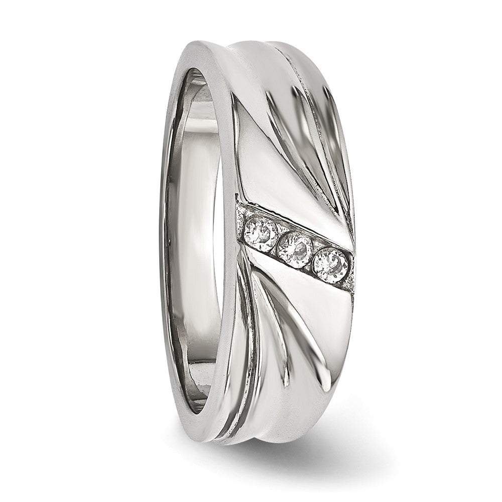 Stainless Steel Polished Cz 6.75mm Band