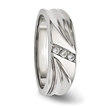 Stainless Steel Polished Cz 6.75mm Band