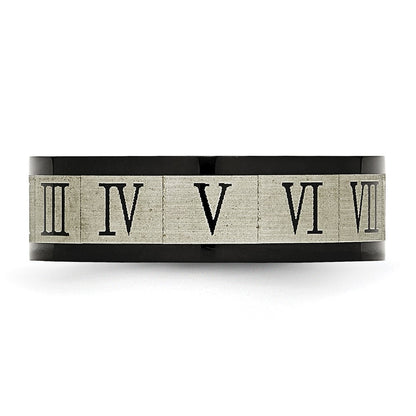 Stainless Steel Brushed Black Ip Plated Roman Numerals Band