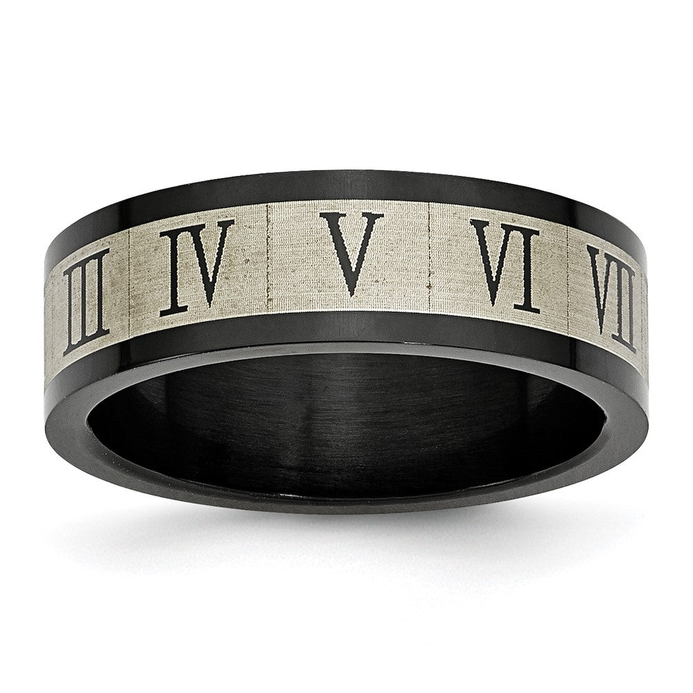 Stainless Steel Brushed Black Ip Plated Roman Numerals Band