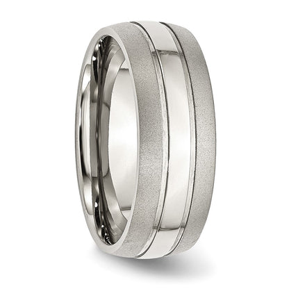 Stainless Steel Grooved 8mm Brushed And Polished Band