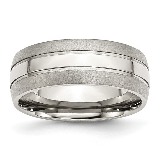 Stainless Steel Grooved 8mm Brushed And Polished Band