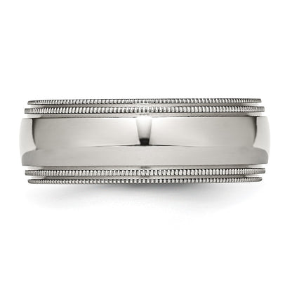 Stainless Steel Grooved And Beaded 8mm Polished Band