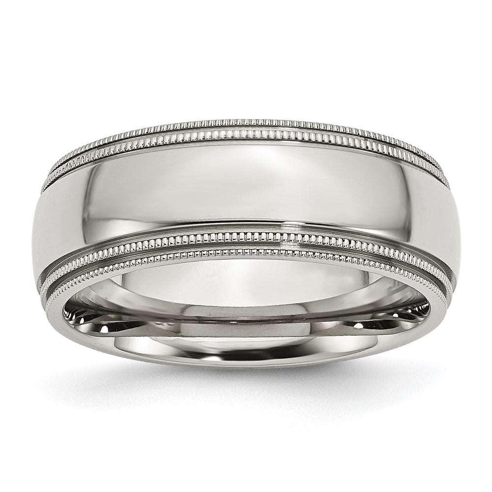 Stainless Steel Grooved And Beaded 8mm Polished Band