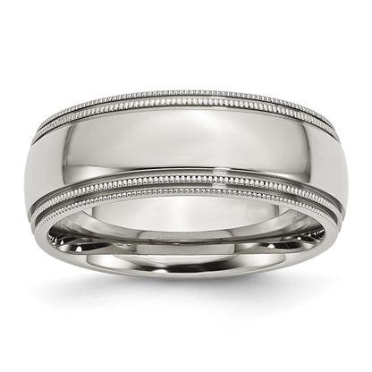 Stainless Steel Grooved And Beaded 8mm Polished Band