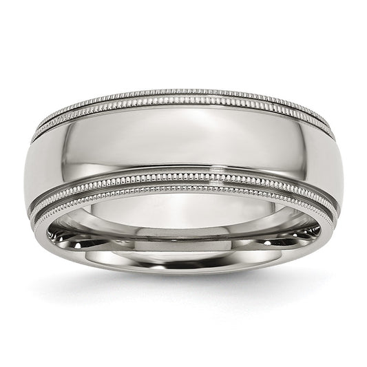 Stainless Steel Grooved And Beaded 8mm Polished Band