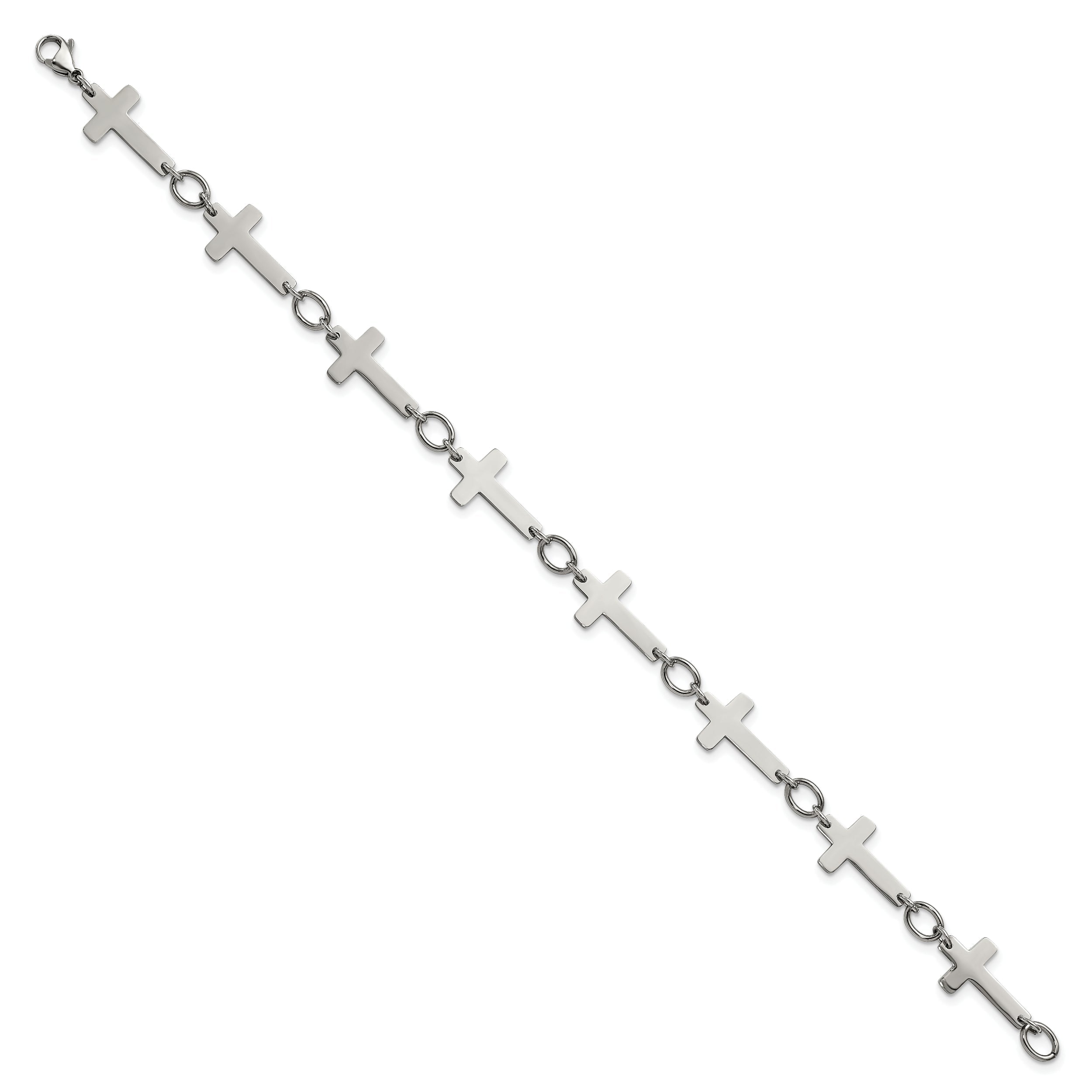 Stainless Steel Chisel Polished Sideways Cross Link 10 Inch Anklet