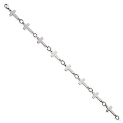 Stainless Steel Chisel Polished Sideways Cross Link 10 Inch Anklet