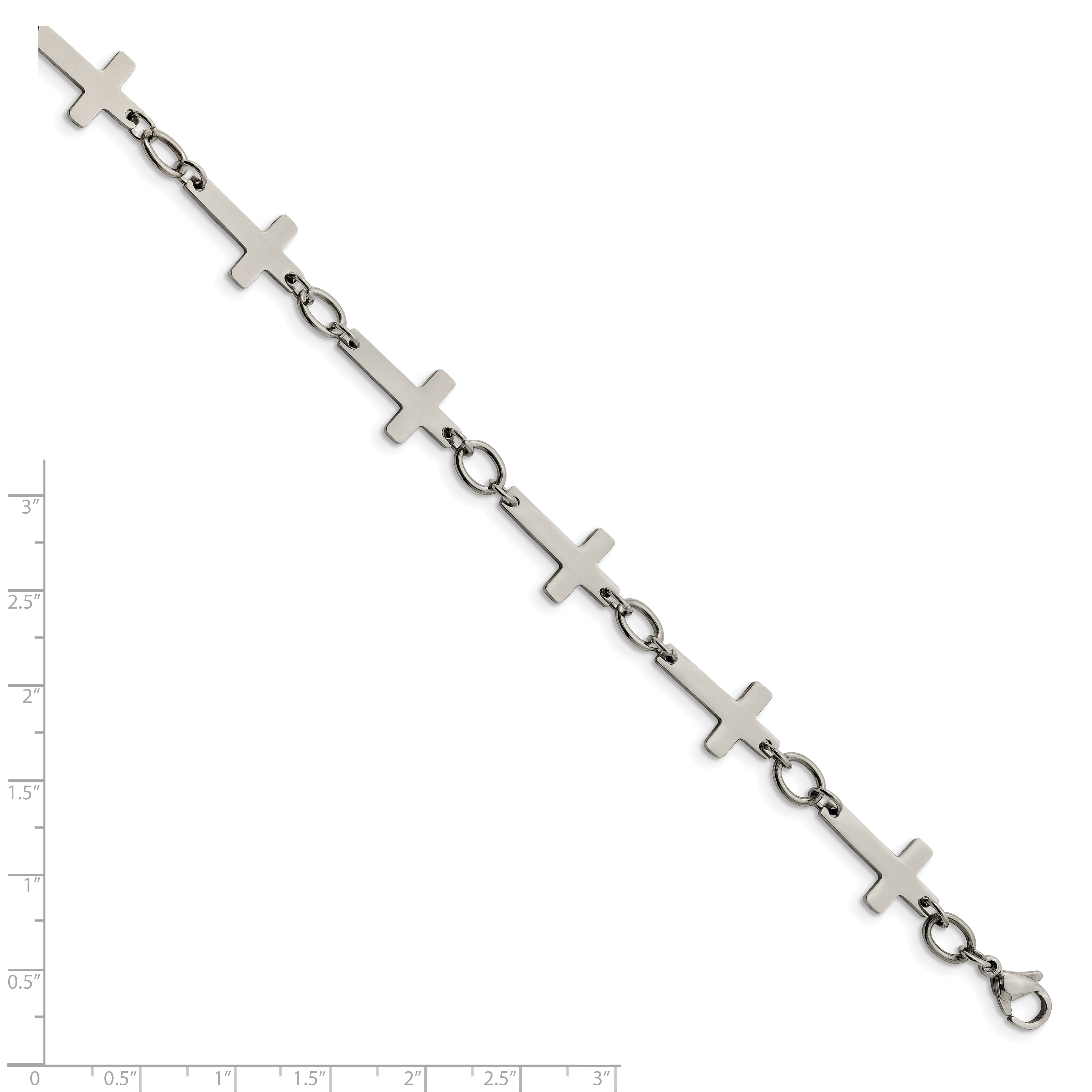 Stainless Steel Chisel Polished Sideways Cross Link 10 Inch Anklet