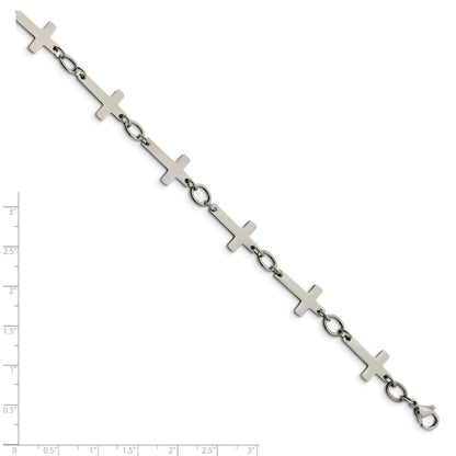 Stainless Steel Chisel Polished Sideways Cross Link 10 Inch Anklet