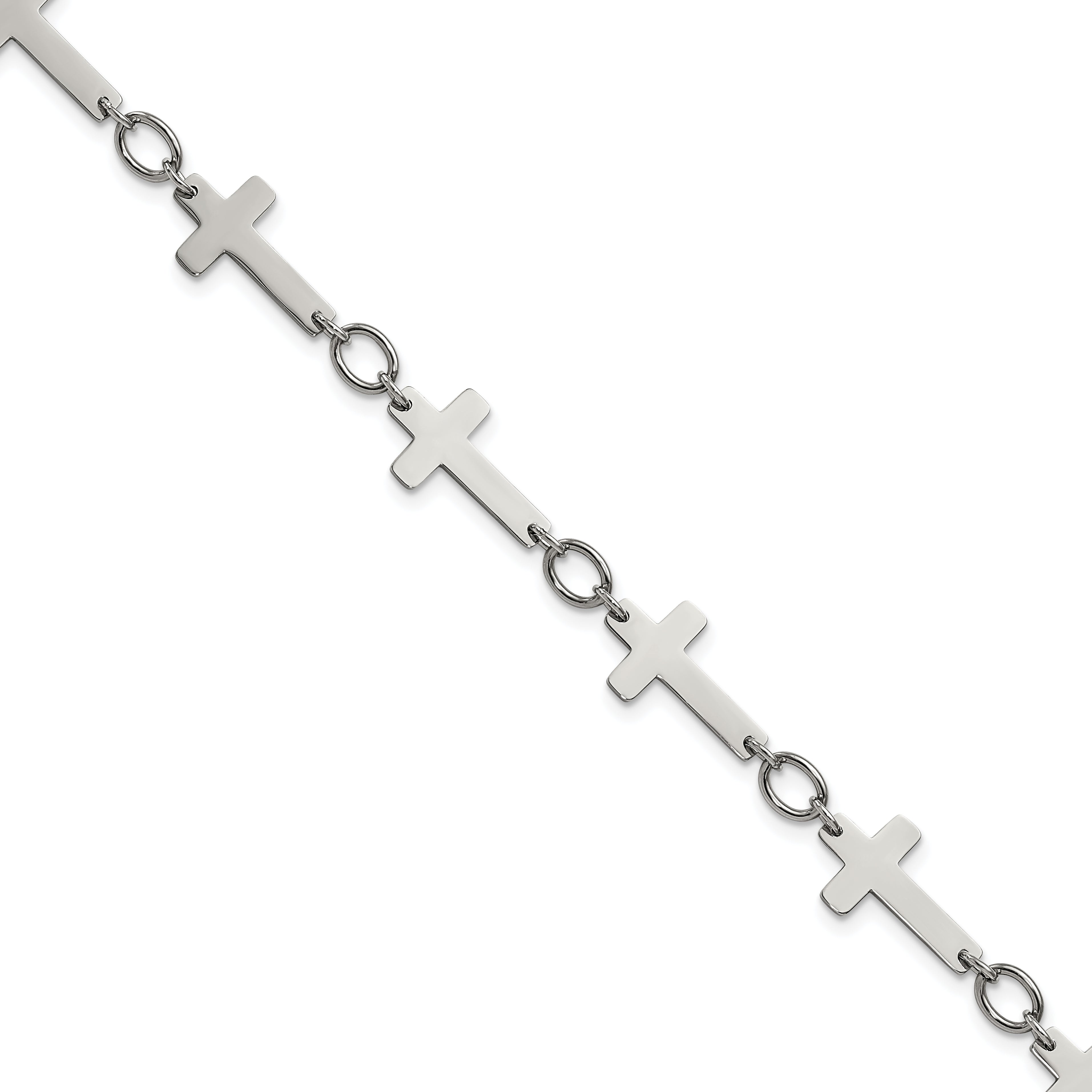 Stainless Steel Chisel Polished Sideways Cross Link 10 Inch Anklet