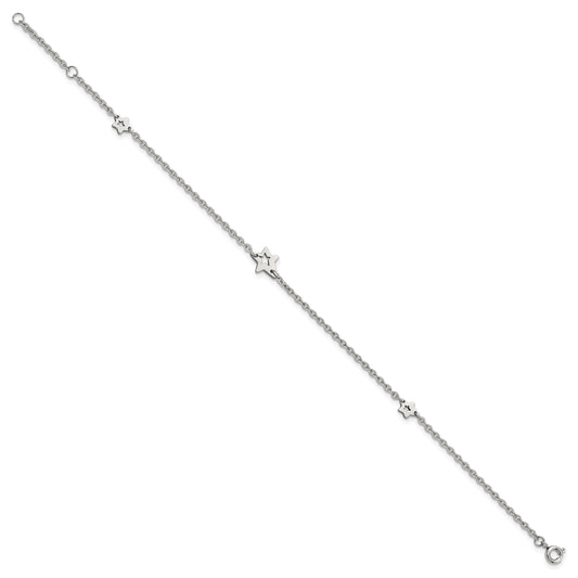 Stainless Steel Chisel Polished Stars 9 Inch Anklet Plus 1 Extension