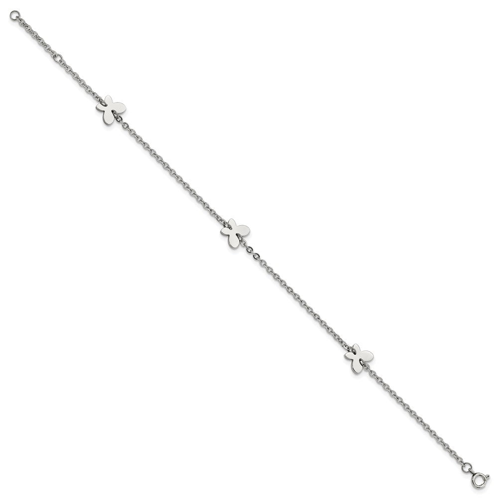 Stainless Steel Chisel Polished With Butterfly Charms 9 Inch Anklet Plus 1 Extension