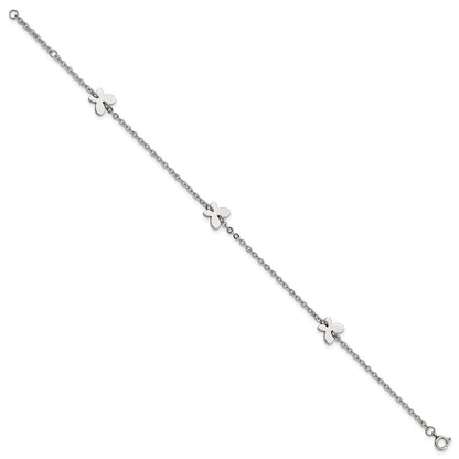 Stainless Steel Chisel Polished With Butterfly Charms 9 Inch Anklet Plus 1 Extension
