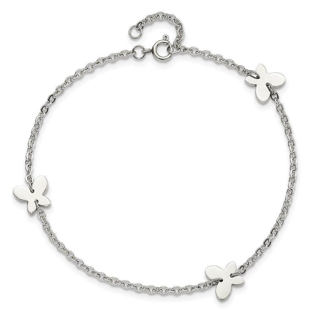 Stainless Steel Chisel Polished With Butterfly Charms 9 Inch Anklet Plus 1 Extension