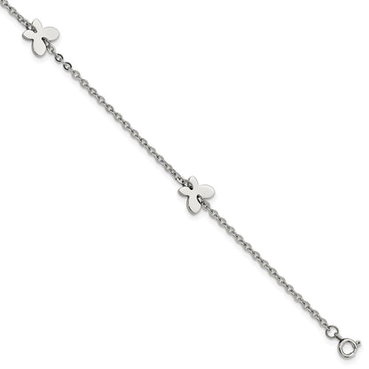 Stainless Steel Chisel Polished With Butterfly Charms 9 Inch Anklet Plus 1 Extension