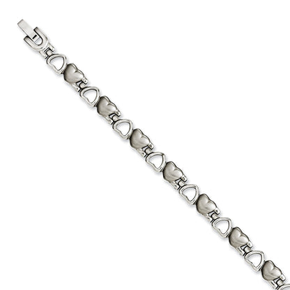 8.25 Inch Stainless Steel Brushed & Polished Hearts 8.25In Bracelet
