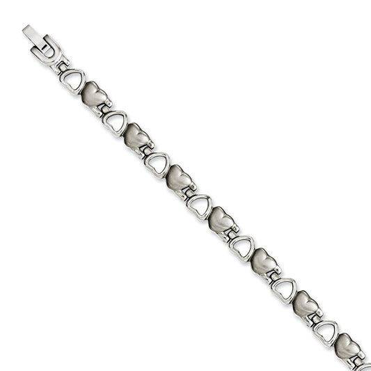 8.25 Inch Stainless Steel Brushed & Polished Hearts 8.25In Bracelet