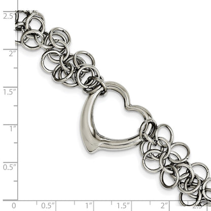 Stainless Steel Chisel Polished Circle Links With Heart 7.5 Inch Bracelet