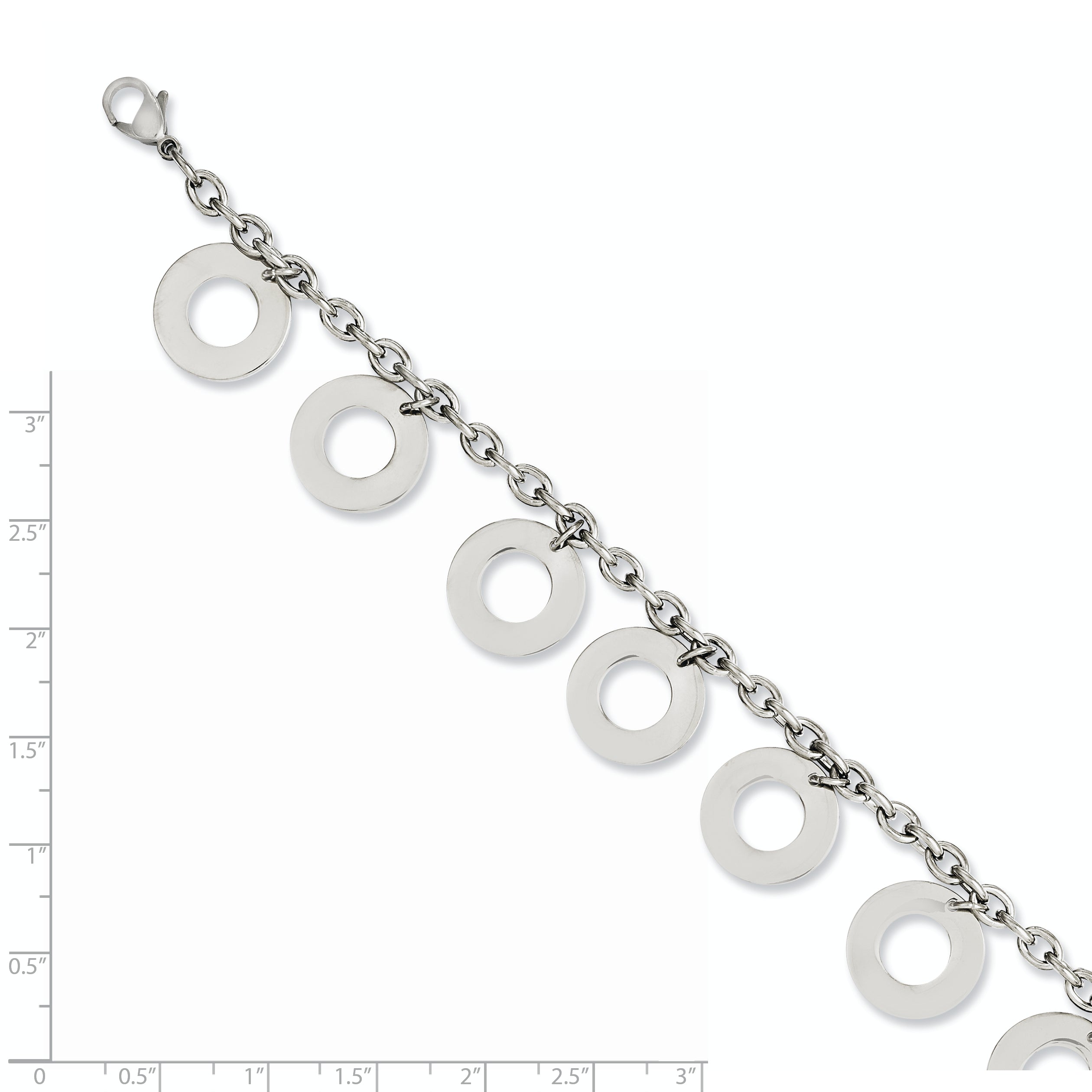7.5 Inch Stainless Steel Polished Dangle Circles 7.5In Bracelet