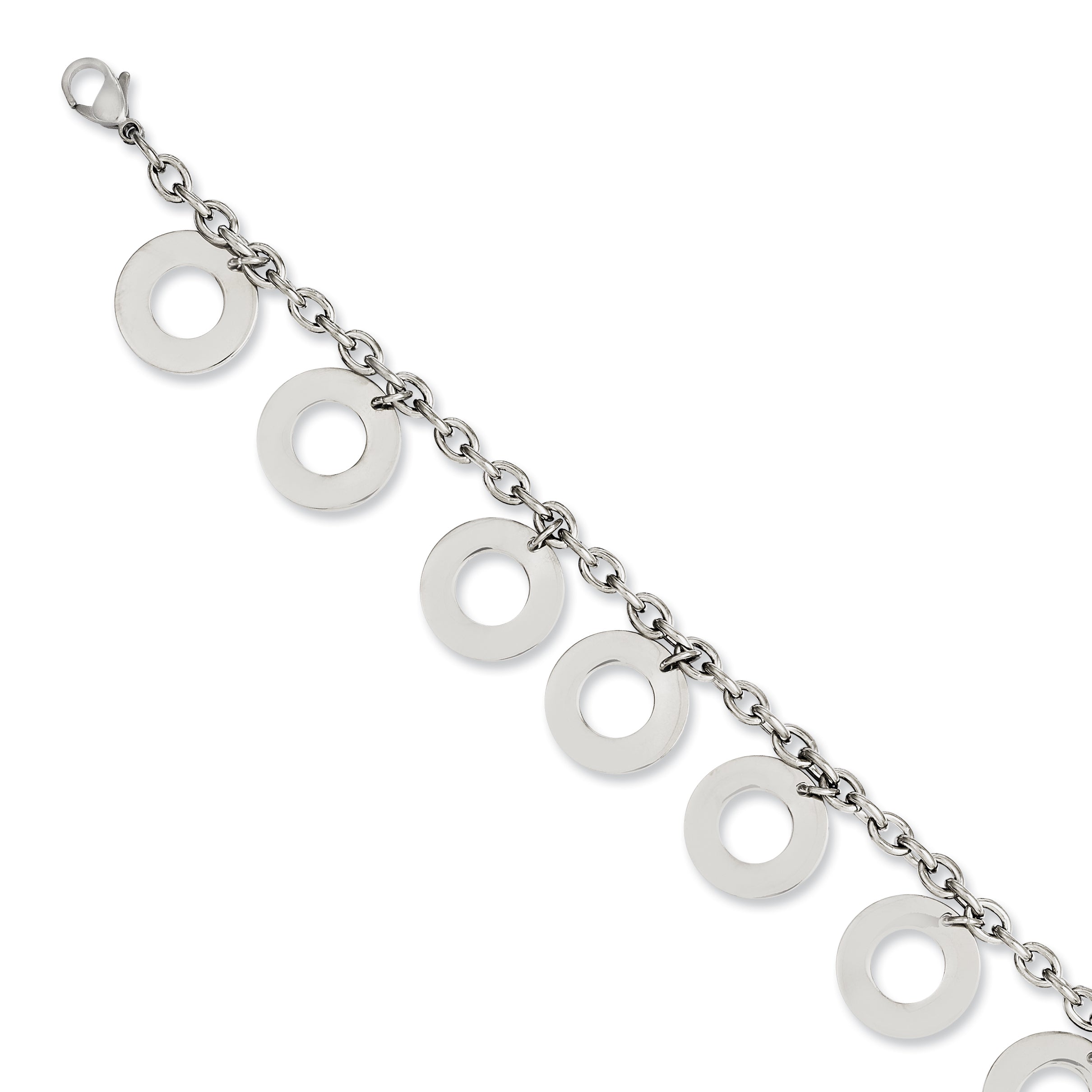 7.5 Inch Stainless Steel Polished Dangle Circles 7.5In Bracelet